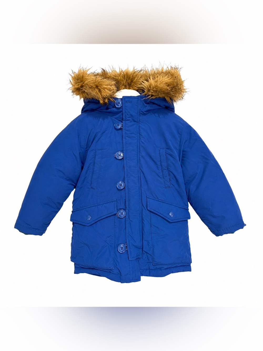 Baby Gap Boys 3T Royal Blue Insulated Puffer Parka Winter Coat Faux Fur Hood